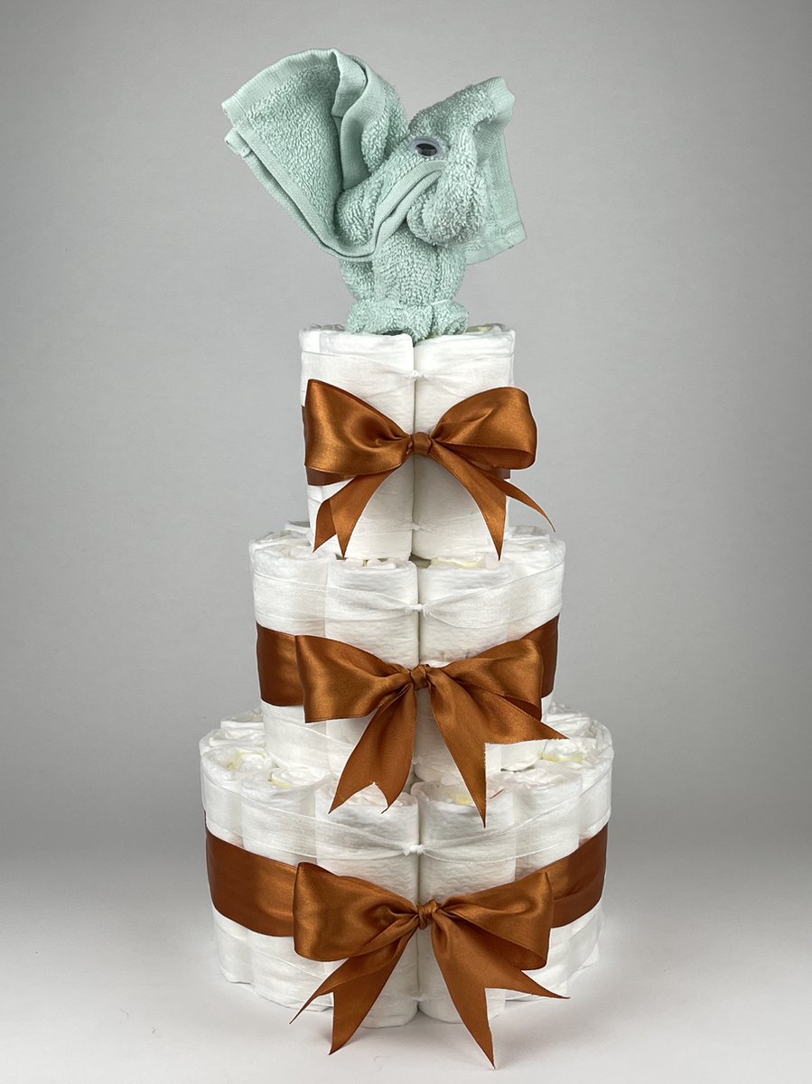 Goedkoopste Chouette-Chouette | Luiertaart Neutraal | Kraamcadeau | Geboorte Jongen Meisje | Babyshower | Olifant Mint groen - Koper