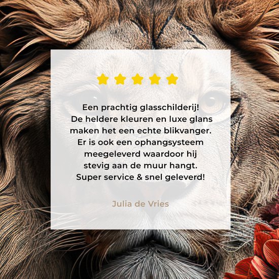 MuchoWow® Peinture sur verre 120x80 cm - Peinture sur verre - Lion - Animal - Nature - Botanique - Fleurs - Rose - Photo sur verre acrylique - Peintures