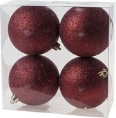 Kerstballen - Rood - Donkerrood - Set van 4 - Glitter - Kerstversiering - Kerstboom