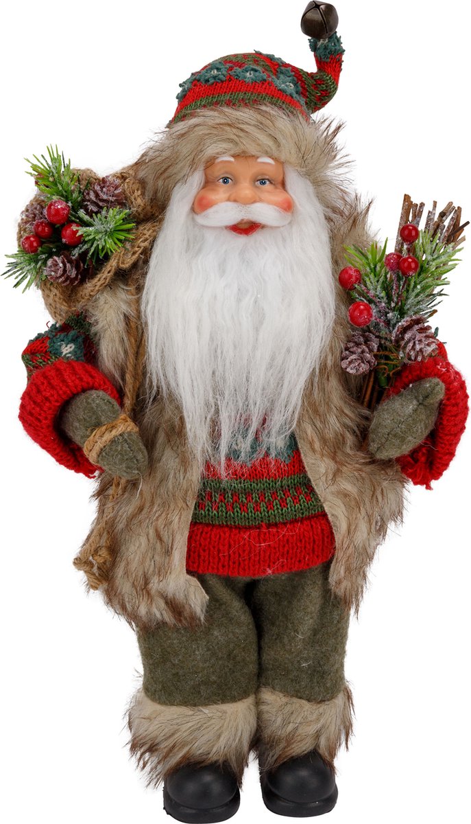 Kerstman - rood/groen - 31x19H47cm - polyester