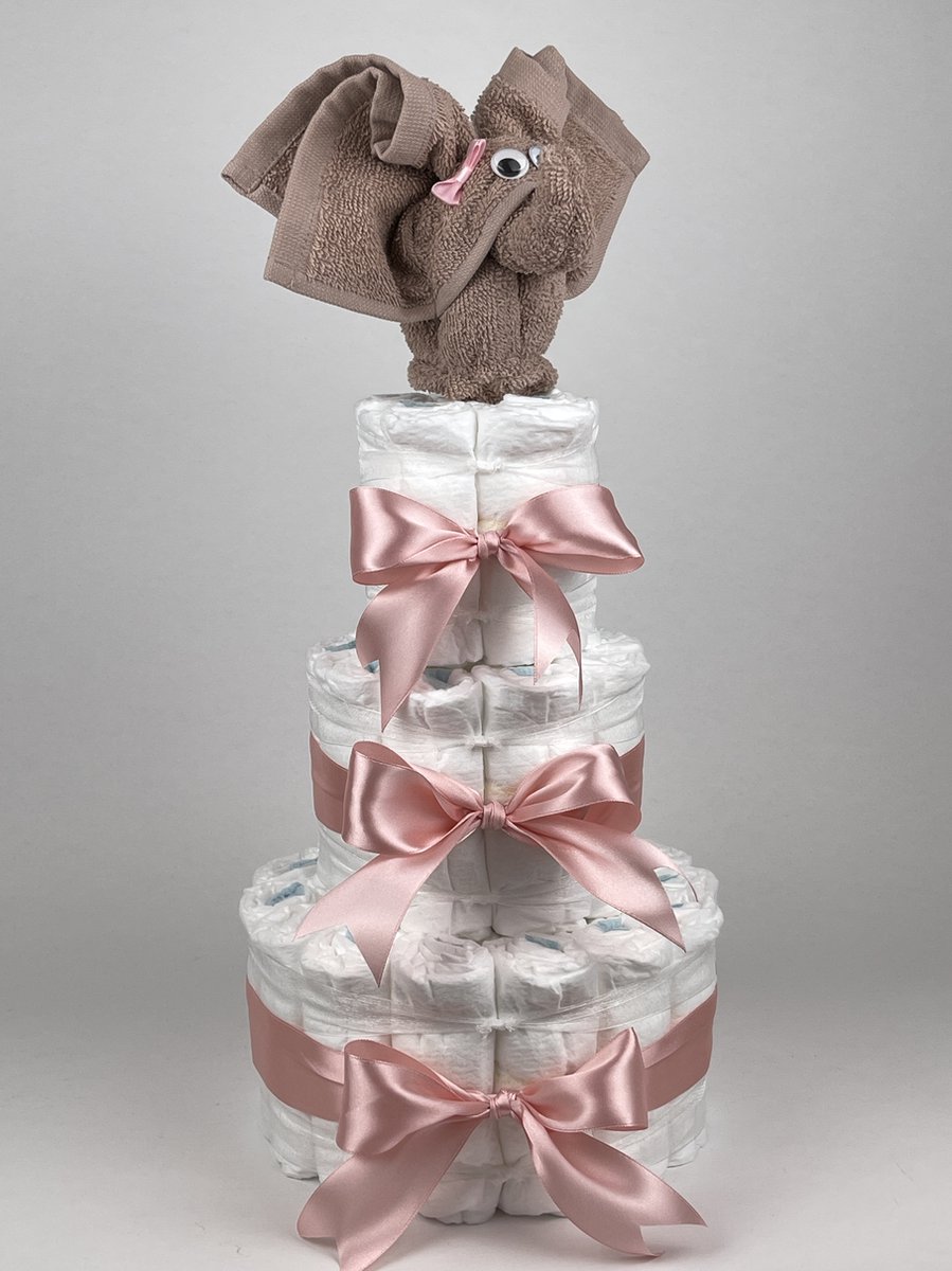 Goedkoopste Chouette-Chouette | Luiertaart Meisje | Kraamcadeau | Geboorte Meisje | Babyshower | Olifant Pinkstone - donker Poeder Roze