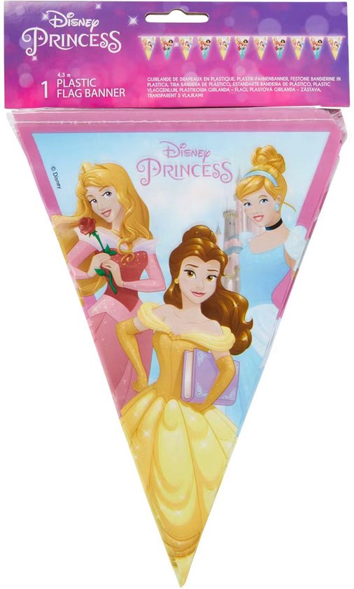 Plastic vlaggenlijn van Disney Princess met Aurora, Belle en Assepoester.