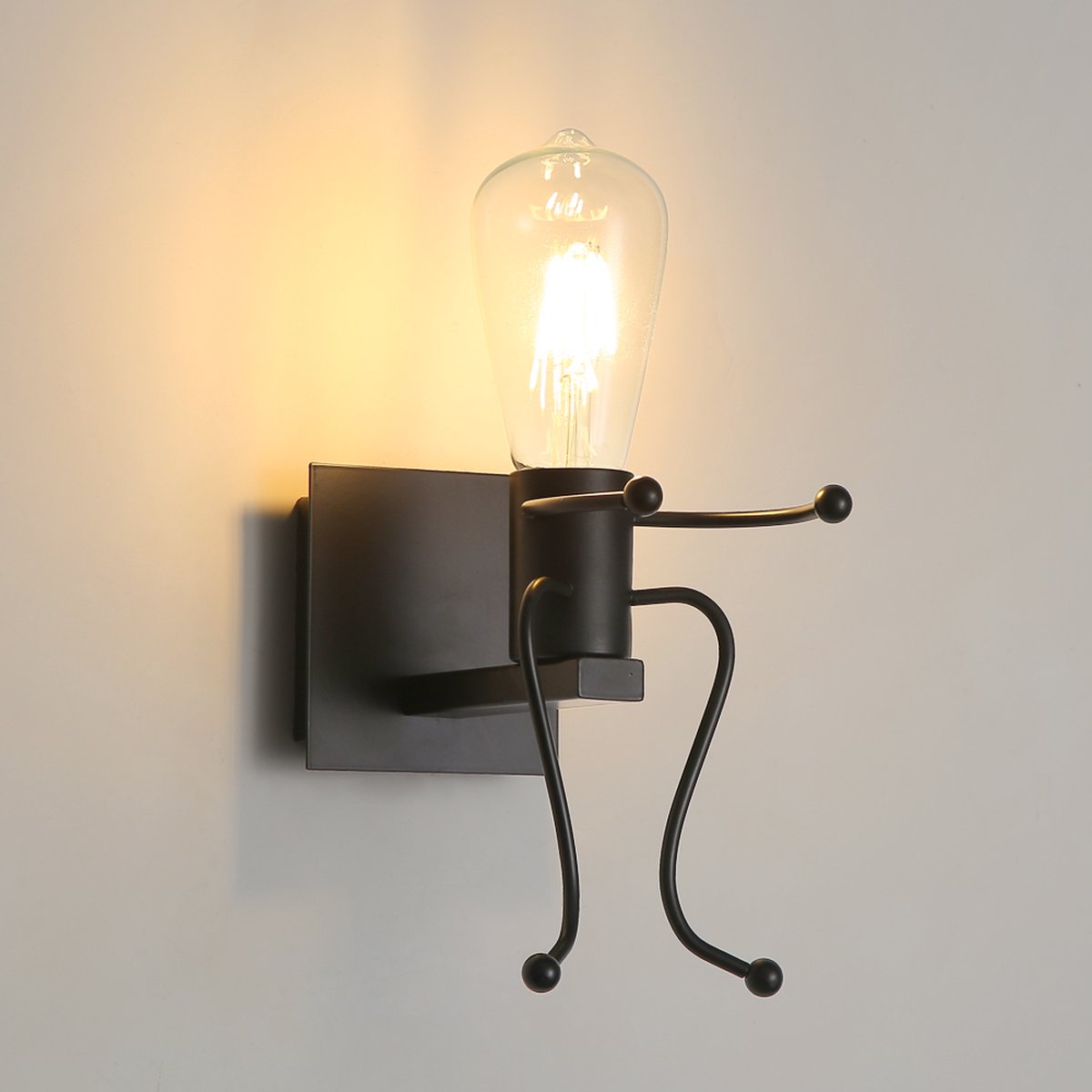 Delaveek-Humanoid Vintage industriële binnen wandlamp - Zwart- E27 - Metaal (armatuur niet inbegrepen)
