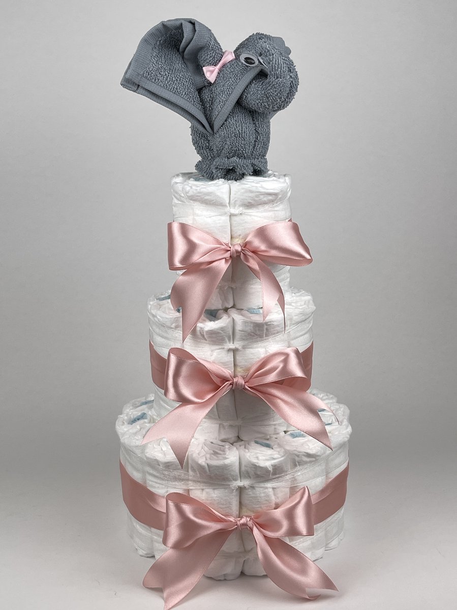 Goedkoopste Chouette-Chouette | Luiertaart Meisje | Kraamcadeau | Geboorte Meisje | Babyshower | Olifant Grey-Blue - donker Poeder Roze