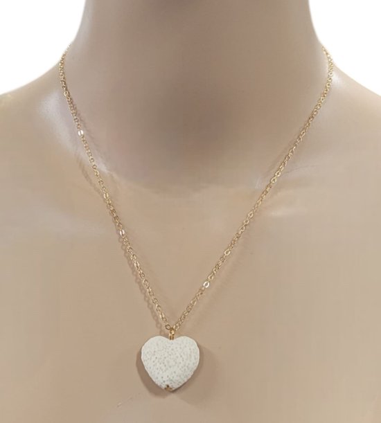 sieraden - ketting met hanger dames - hartje - cadeau voor vrouw - wit + goudkleurige ketting - oDaani