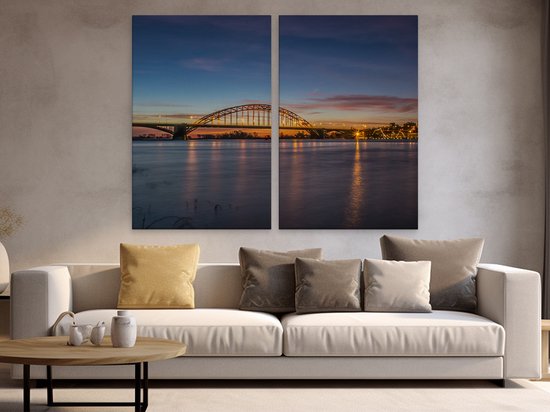 Tableau sur toile Diptyque Artaza Pont Waal à Nimègue - 160x120 - Groot - Photo sur toile - Impression sur toile