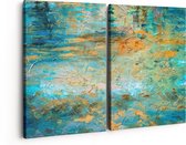 Artaza Canvas Schilderij Tweeluik Abstracte Kunst - Blauw Goud Acryl - 80x60 - Klein - Foto Op Canvas - Canvas Print