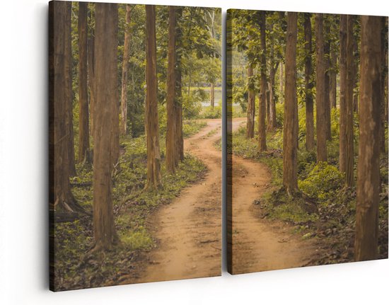 Artaza Canvas Schilderij Tweeluik Pad In Het Bos Met Bomen - 160x120 - Groot - Foto Op Canvas - Canvas Print