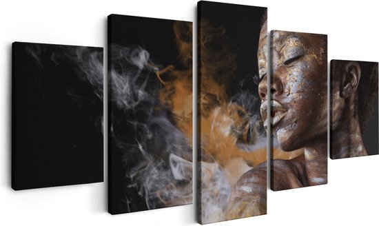 Artaza Peinture sur Toile Pentaptyque Femme Africaine avec Argent et Or - 150x80 - Photo sur Toile - Impression sur Toile