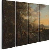 Artaza Canvas Schilderij Vierluik Italiaans Landschap met Tekenaar - Jan Both - 160x120 - Groot - Foto Op Canvas - Canvas Print