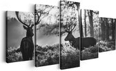 Artaza Canvas Schilderij Vijfluik Twee Herten tijdens de Zonsondergang - Zwart Wit - 100x50 - Foto Op Canvas - Canvas Print