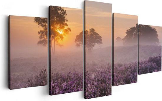 Artaza Canvas Schilderij Vijfluik Weide in de Veluwe bij Zonsondergang - 200x100 cm - Groot - Wanddecoratie Woonkamer - Schilderijen - Muurdecoratie