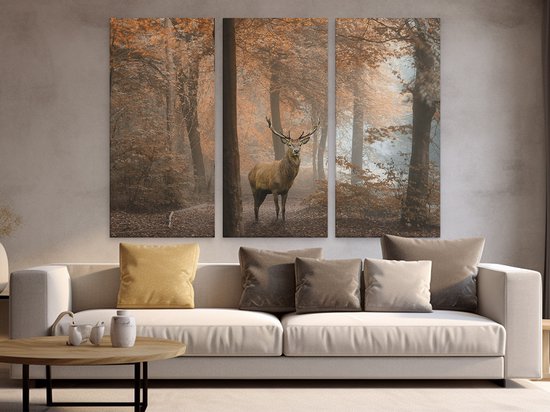 Artaza Peinture sur toile Triptyque Cerf dans la forêt - Automne - 180x120 - Groot - Photo sur toile - Impression sur toile