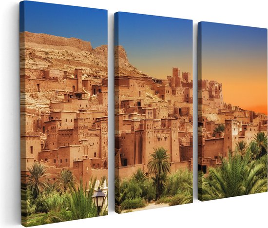 Artaza Canvas Schilderij Drieluik Kasbah Ait Ben Haddou Stad in Marokko - 180x120 - Groot - Foto Op Canvas - Canvas Print