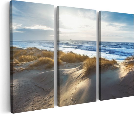 Artaza Canvas Schilderij Drieluik Duinen En Zee - 90x60 - Foto Op Canvas - Canvas Print