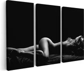 Artaza Canvas Schilderij Drieluik Vrouw Naakt in Bed - Erotiek - Zwart Wit - 60x40 - Klein - Foto Op Canvas - Canvas Print