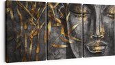 Artaza Canvas Schilderij Drieluik Gouden Boeddha Van Aquarel - Abstract - 90x40 - Foto Op Canvas - Canvas Print