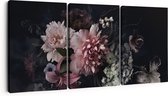 Artaza Tableau sur Toile Triptyque Diverse Fleurs sur Fond Zwart - 180x80 - Groot - Photo sur Toile - Impression sur Toile
