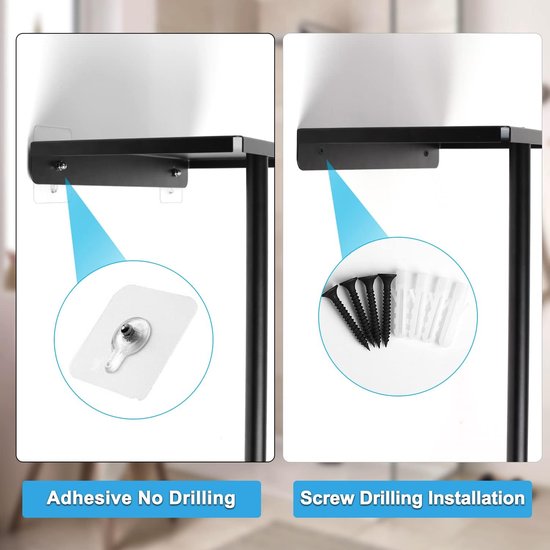 - Porte-serviettes sans perçage, noir, barre porte-serviettes, mural salle de bain, porte-serviettes invités, fixation murale, porte-serviettes, porte-serviettes de bain avec étagère et 3 crochets pour salle de bain, toilettes invités