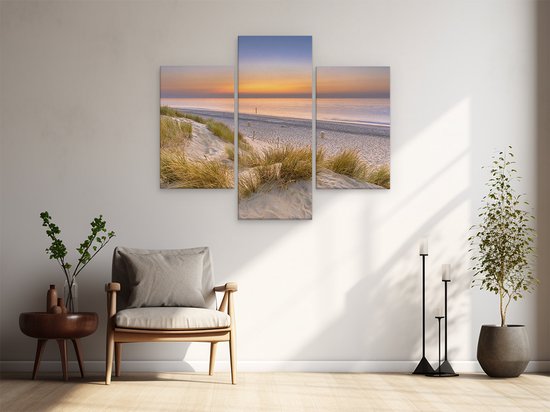Artaza Peinture sur Toile Triptyque Plage et Mer depuis les Dunes - 150x120 - Groot - Photo sur Toile - Impression sur Toile