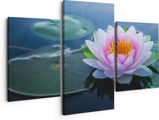 Artaza Canvas Schilderij Roze Lotusbloem Met Waterlelies - Foto Op Canvas - Canvas Print