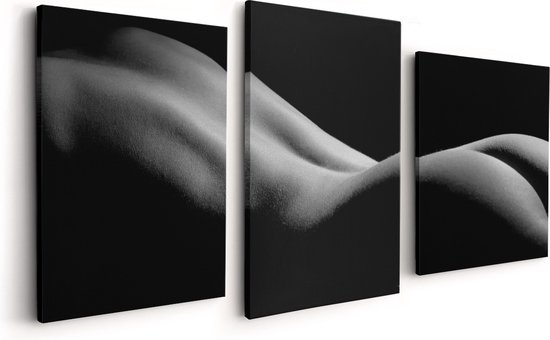 Artaza Canvas Schilderij Drieluik Blote Rug en Billen van een Vrouw - Erotiek - Zwart Wit - 120x60 - Foto Op Canvas - Canvas Print