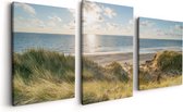 Artaza Canvas Schilderij Drieluik Strand en Zee vanuit Duinen - 120x60 - Foto Op Canvas - Canvas Print