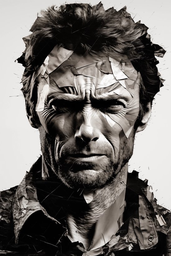Clint Eastwood Poster | Zwart Wit Poster | Torn Paper Effect | Dirty Harry Poster | Filmposter | 61x91cm | Wanddecoratie | Muurposter | WV | Geschikt om in te lijsten