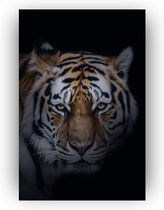 Schilderij tijger in het donker 50x70 cm - Canvas - Kinderkamer schilderijen - Slaapkamer accessoires - Dieren schilderijen - Tijgers - Natuur - Woondecoratie - Muurdecoratie