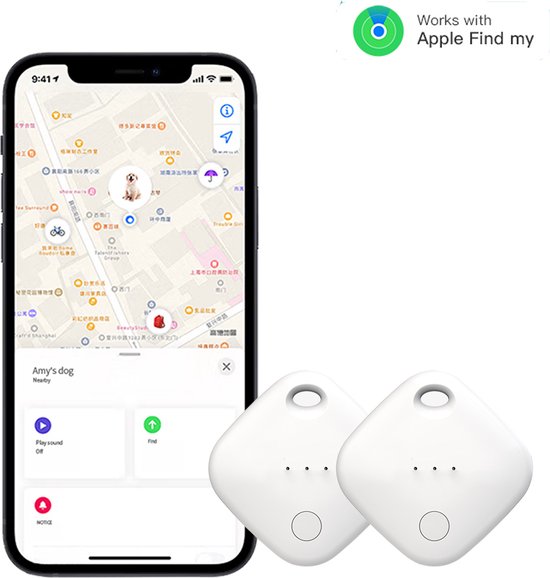 TKMARS Bluetooth Tracker - Bluetooth-Sleutelzoeker 2 Stuks - Huisdier GPS - Baggage Traceren - Geschikt voor iOS "Zoek Mijn" - Wit