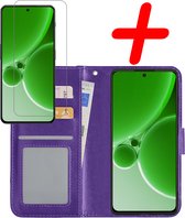 Hoes Geschikt voor OnePlus Nord 3 Hoesje Bookcase Hoes Flip Case Book Cover Met Screenprotector - Hoesje Geschikt voor OnePlus Nord 3 Hoes Book Case Hoesje - Paars