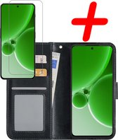 Hoes Geschikt voor OnePlus Nord 3 Hoesje Bookcase Hoes Flip Case Book Cover Met Screenprotector - Hoesje Geschikt voor OnePlus Nord 3 Hoes Book Case Hoesje - Zwart