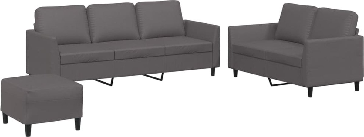 vidaXL - 3-delige - Loungeset - met - kussens - kunstleer - grijs