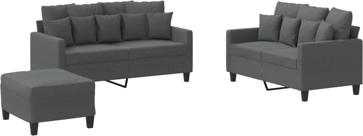 vidaXL - 3-delige - Loungeset - met - kussens - stof - donkergrijs