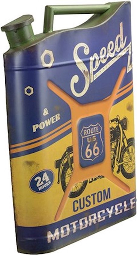 BLIKKEN BORD RECLAME BORD MENCAVE A JERRYCAN SHAPED TIN WALL DECOR - ROUTE 66 Hoogte: 5,5 Breedte: 34 Lengte: 45