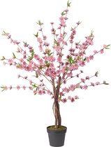 Kunstplant bloesemboom Prunus (sierkers) roze H130cm - HTT Decorations