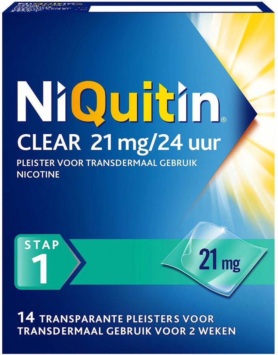 Goedkoopste Niquitin Clear Nicotinepleisters 21 mg Stap 1 - Stoppen met roken - 14 stuks