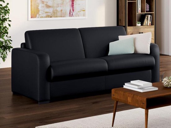 Express 3-zits bedbank van leer BEVIS - Zwart