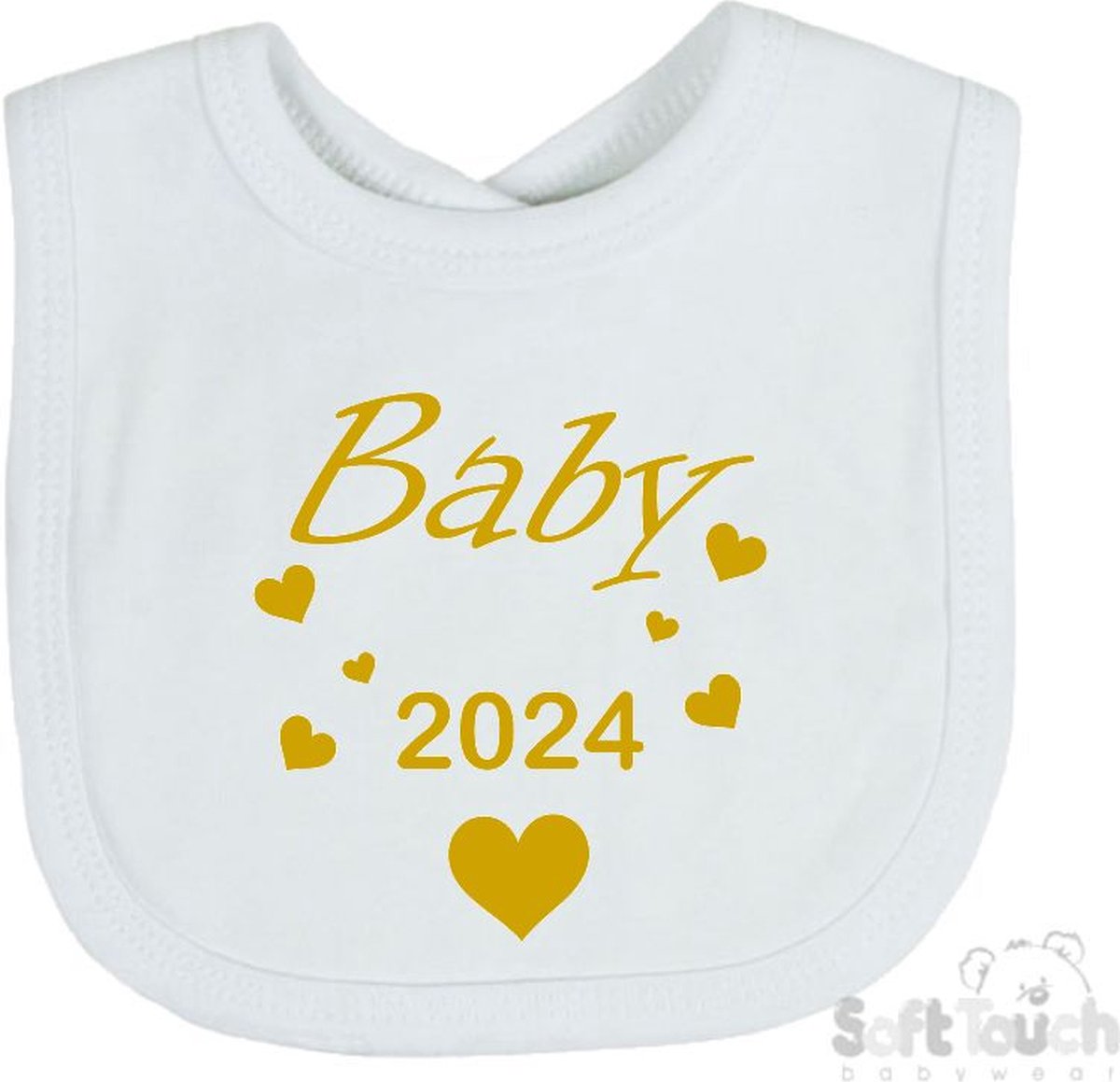 Goedkoopste Soft Touch Slabber Slabbetje Slab Baby 2024 Unisex Katoen Wit/goud (Shiny) Maat 33x22 Cm