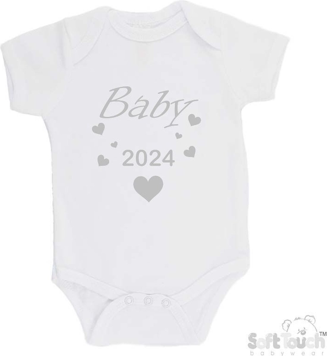 100% katoenen Romper "Baby 2024" Unisex Katoen Wit/zilver (Shiny) Maat 68/74