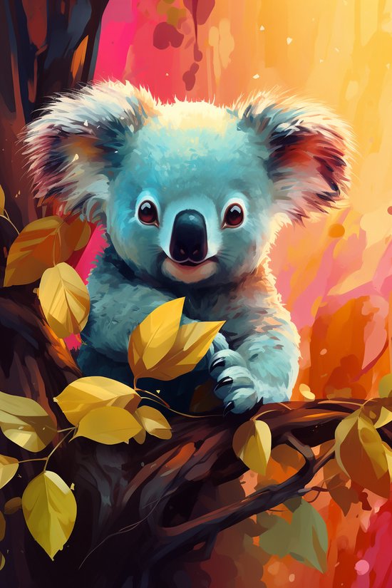 Kinderposter | Koala Poster | Kinderkamer | Babydieren | Dierenposter | Natuurposter | 61x91cm | Wanddecoratie | Muurposter | DZ | Geschikt om in te lijsten