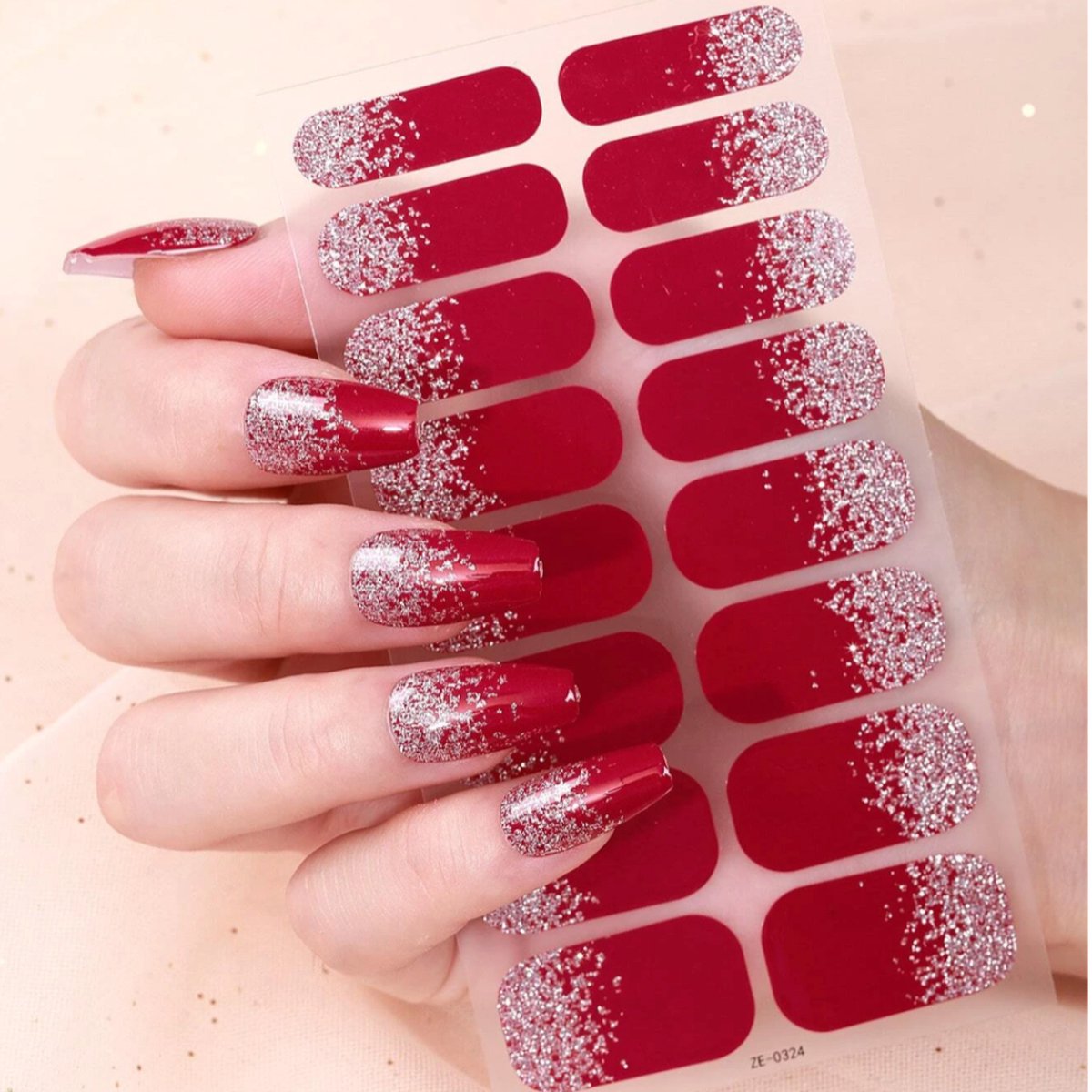 Goedkoopste GUAPÀ® Nagelstickers & Nail wraps - Nail Art - Nagel Folie - Rode Nail Wrap - Nagellak Nagelstickers - Rood met glitters - 16 Nagelstickers