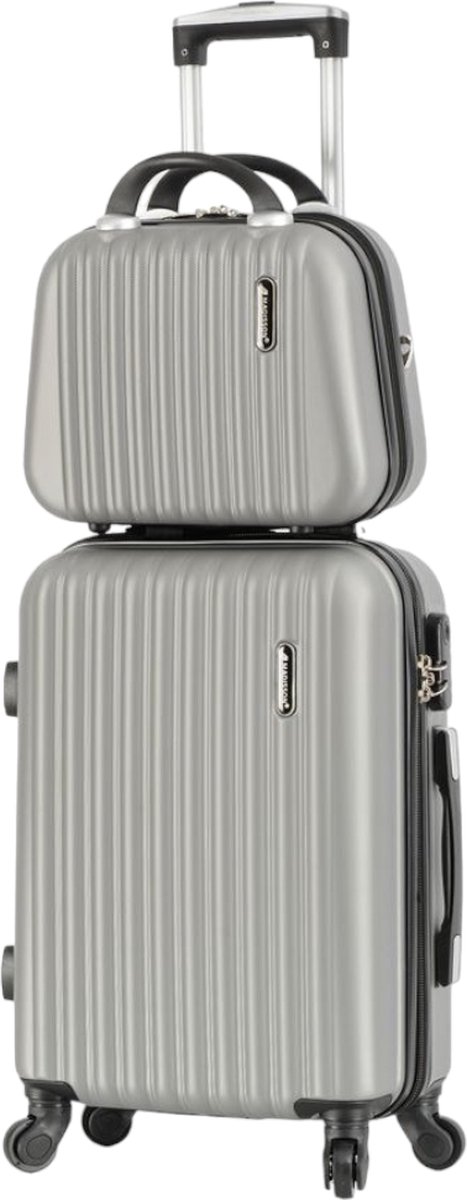 Madisson - Handbagage - kofferset - 2 stuks - Reiskoffer met 4 wielen - Beautycase - zilver