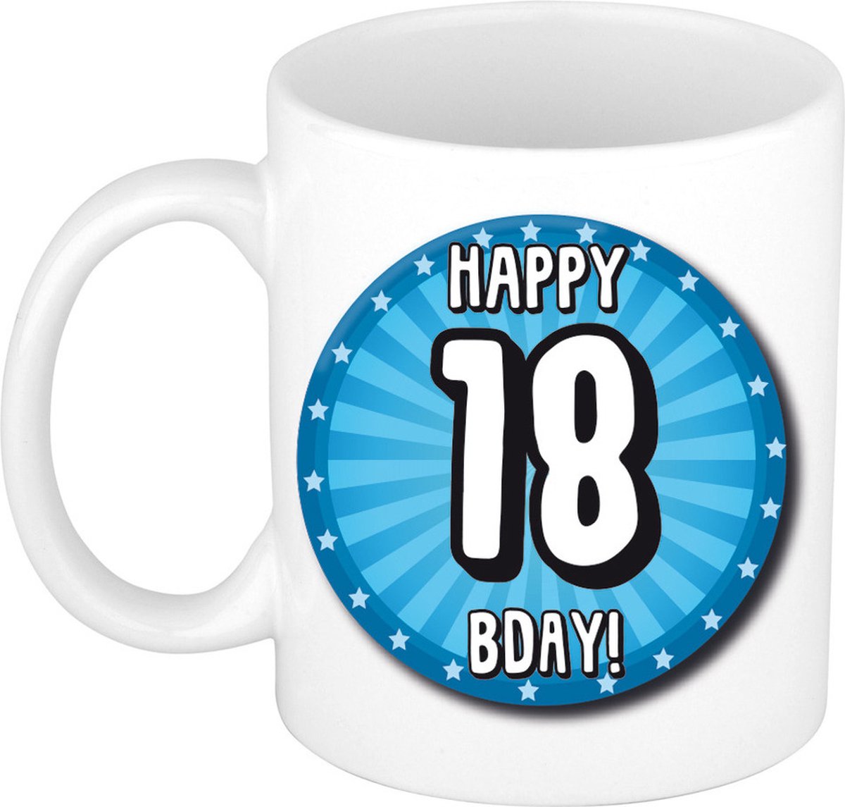 Bellatio Decorations Verjaardag cadeau mok 18 jaar - blauw - wiel - 300 ml - keramiek