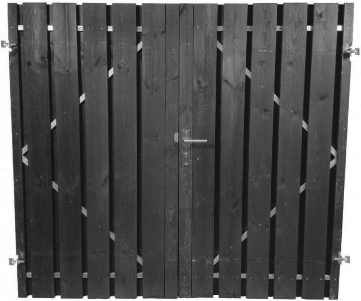 Schuttingdeur tuindeur dubbele tuinpoort zwart gespoten inclusief stalen frame en cilinderslot 240 x 180 (Rechtsdraaiend)
