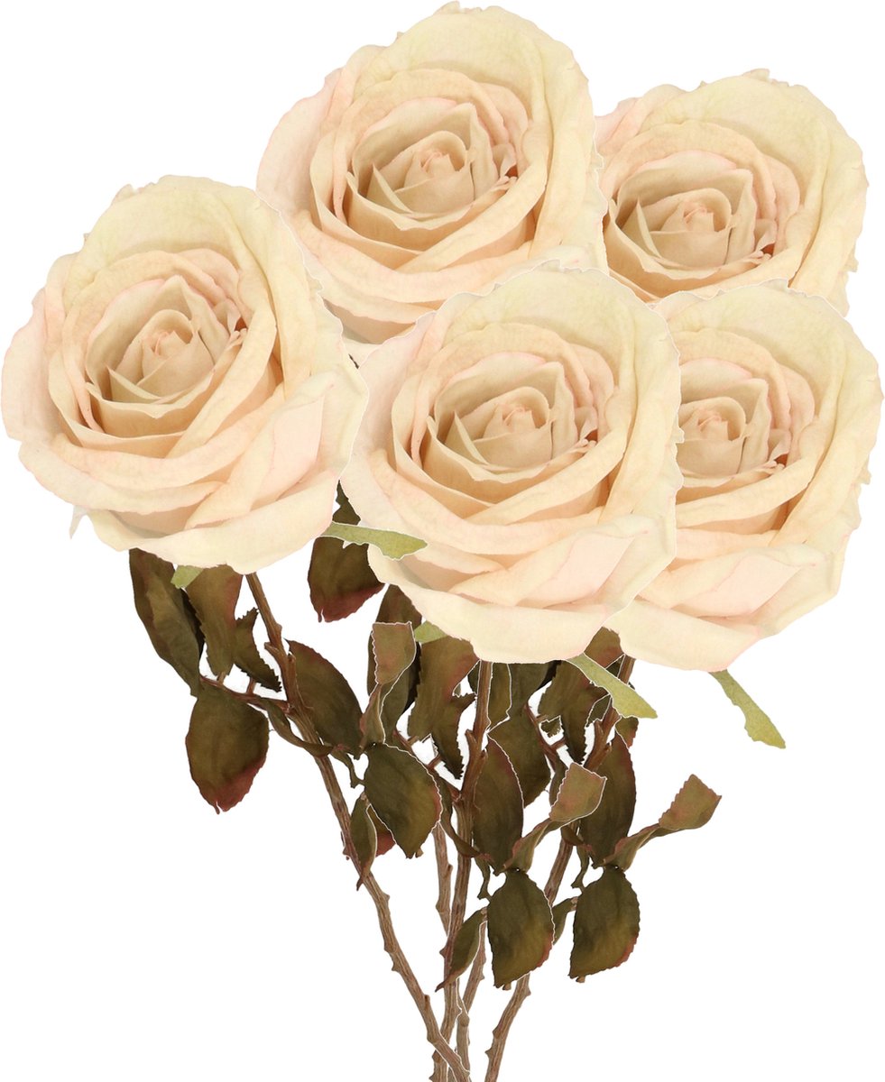 Top Art Kunstbloem roos Calista - 5x - wit creme - 66 cm - kunststof steel - decoratie bloemen