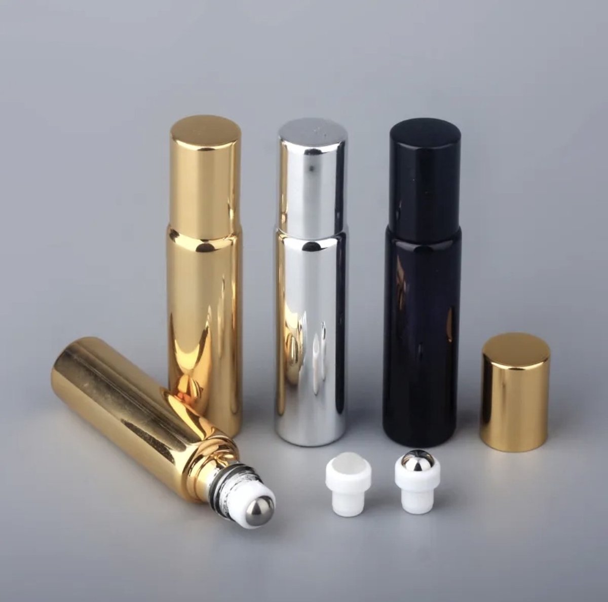 Essentiële olie roller flesjes - Glanzend zwart - 10 ml - 3 stuks - Rollerflesjes - Parfum rol-on fles - Rvs bal. — cadeau in Cadeau-ideeën - foto 3