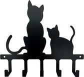 Sleutelrekje - Sleutelhanger - 5 Haakjes - Katten - Zwart - Metaal