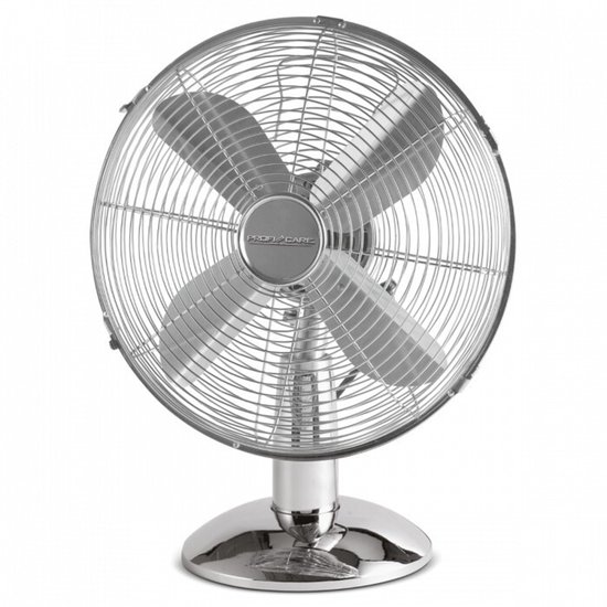 Tafelventilator ProfiCare 25 cm metaal, 3 snelheden, oscillerend, stille ventilator, 30W, verstelbare helling