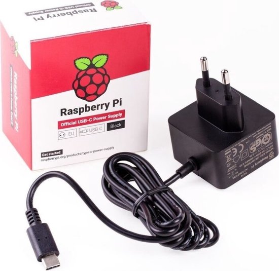 Alimentation Raspberry Pi 4 avec prise EU - USB-C - 5,1 V - 3A - noir